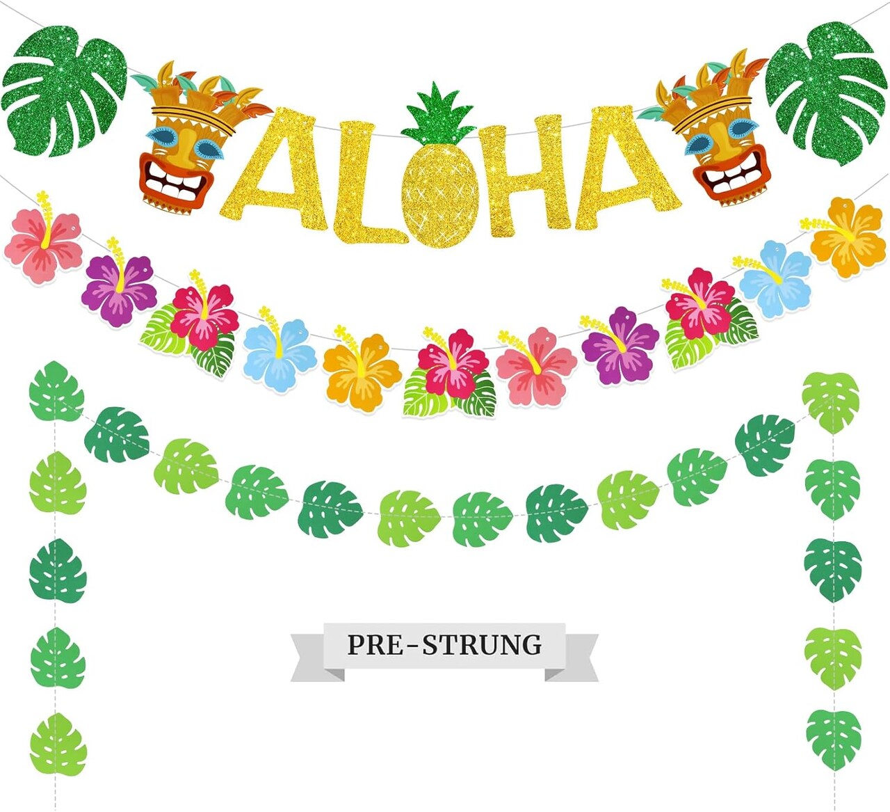 Hawaiian Aloha Party Banner Decorations, Pre-Strung Luau Banner Sign, NO-DIY Aloha Banner for Tropical Hawaiian Luau Tiki Summer Aloha Party Beach Pool Birthday Supplies Decorations